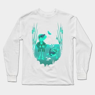 Cute frogs swimming in the pond with diving equipment Long Sleeve T-Shirt